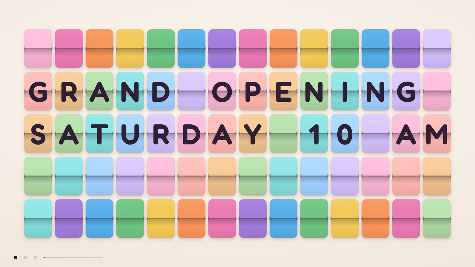 Sorbet style board reading Grand Opening, Saturday 10 AM